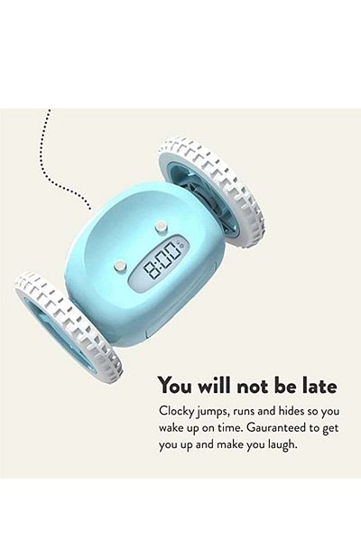 COOYA Smart digital roller alarm clock, super loud, with wheels, movable, rolling, easy to set, blue