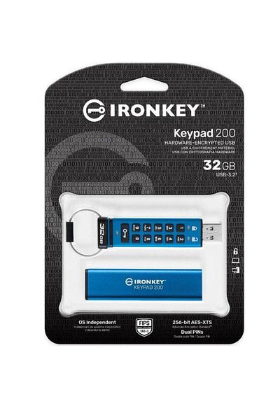 Kingston Stick USB Kingston Ironkey Keypad 200, 32GB, USB 3.2 (Albastru)