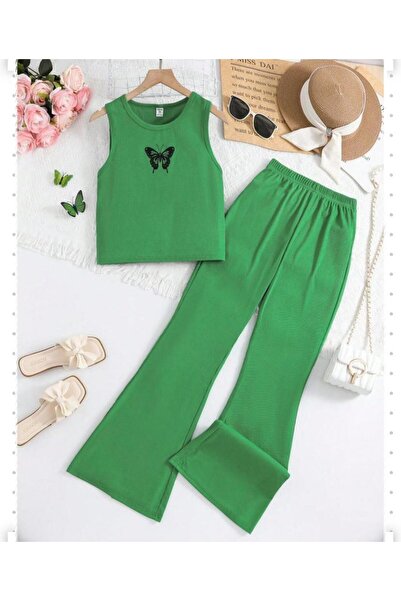 VESTIR BIEN Set pentru copii cu bretele verzi și pantaloni evazați spaniole