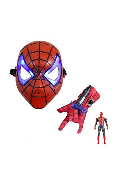 Depox Set mască de plastic, mănușă cu ventuză și figurină SpiderMan, dimensiune universală, cu LED