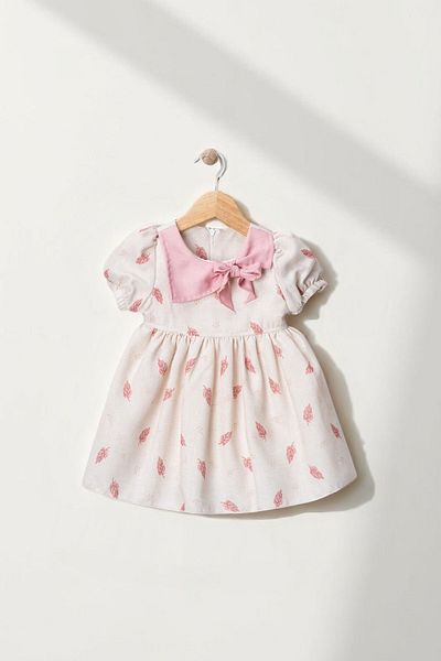 minuma Girl's Leaf Patterned Dress with Collar Detail 1-4 Years