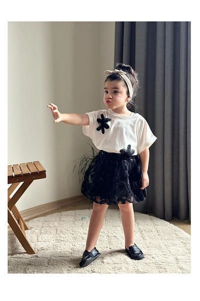 My Kids Wear Costum cu fustă pentru fetiță cu flori de crin