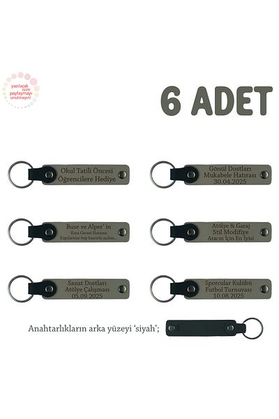 Miaju Ash Gray & Black, Wedding Anniversary Gift, Personalized, Set of 6 Souvenir Leather Keychains