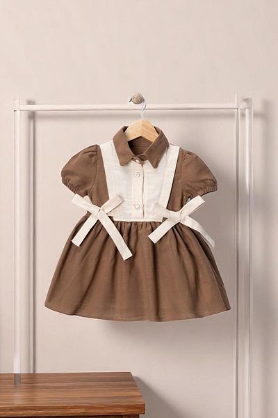 minuma Girl's Button Ribbon Detailed Shirt Collar Dress 1-4 Years