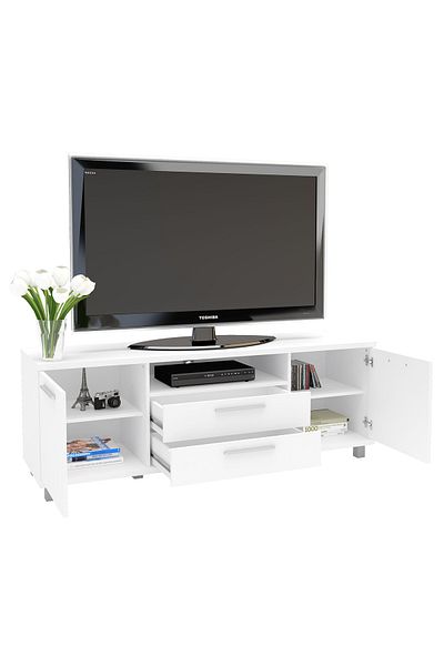 POLITORNO 65 inch TV table for living rooms and homes with drawers, white color