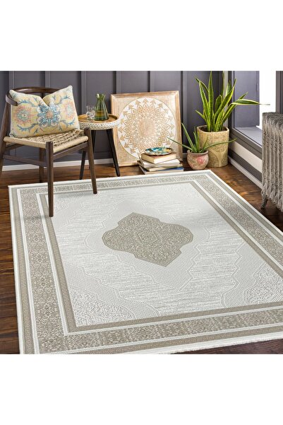 HBC Çırağan Lüks Göbekli Klasik Desen Bej Oturma Odası Salon Mutfak Halısı