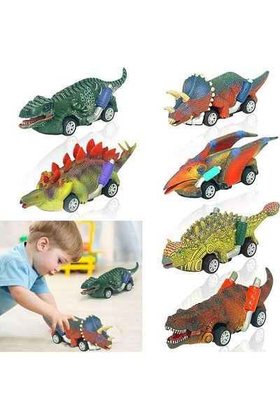 COOYA Dinosaur Toys for Kids, Pull Back Cars 6 Pack - Monster Trucks Toys for Boys, 14 X 12.5 X 8.5cm