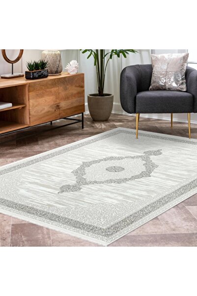 HBC Çırağan Lüks Göbekli Klasik Desen Gri Oturma Odası Salon Mutfak Halısı