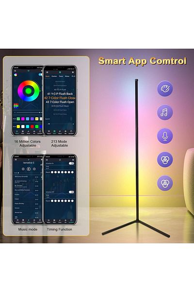 COOYA Corner Floor Lamp, RGB Color with Music, for Living Room, Live Streaming, Party, Gaming