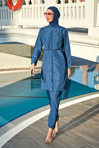 Remsa Mayo Front Covered Parachute Fully Covered Hijab Swimsuit Nuray Light Navy Blue