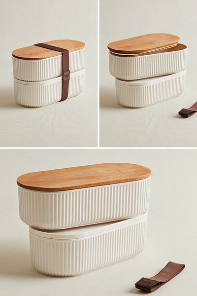 Piev Practical Double Bamboo Lid Storage Nutrition Container
