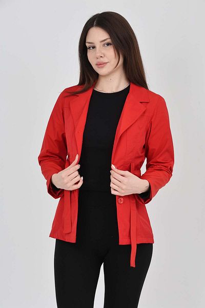 S&V TEKSTİL Women's Red Short Trench Coat Jacket