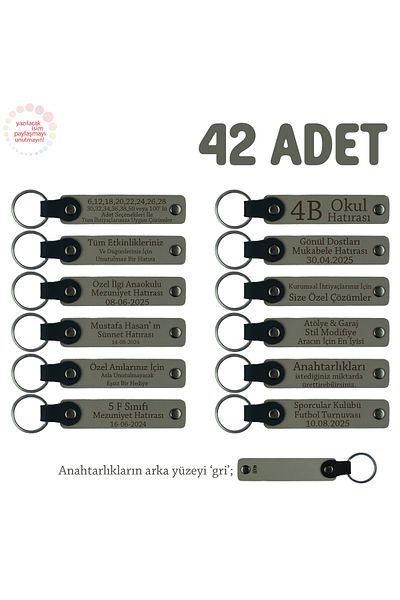 Miaju Ash Gray & Gray, Newborn Baby Gifts, Personalized, 42-Piece Souvenir Leather Keychain