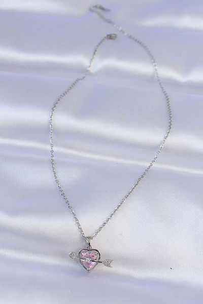 Store 316L Steel Chain Silver Color Pink Zircon Stone Eros Necklace