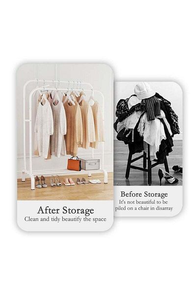 COOYA White Clothing Rack, with Bottom Shelf Double Pole Clothes Drying Rack, for Hanging Clothes
