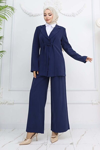 benguen Navy Blue Rope Laced Jacket Suit 2265