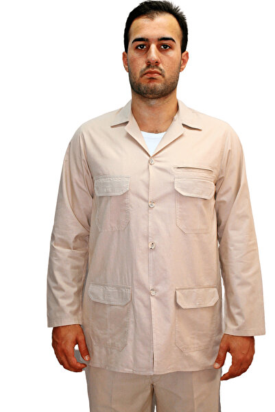 Beratnur Men's Linen 4 Pocket Double Safari Suit Hajj Umrah Outfit Beige