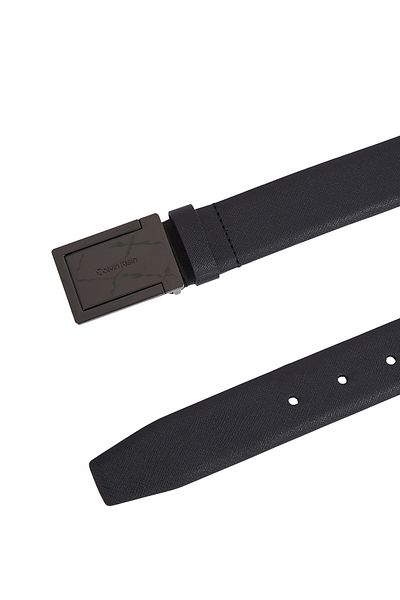 Calvin Klein Black Genuine Leather Formal Plaque Text 35 Belt