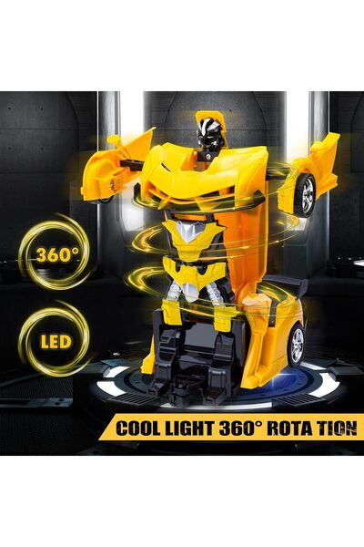 Yelajoy Rc Transforming Car Robot Toys, With Lights 2.4GHz, 3 Rechargeable Battery, for 3+, Yellow