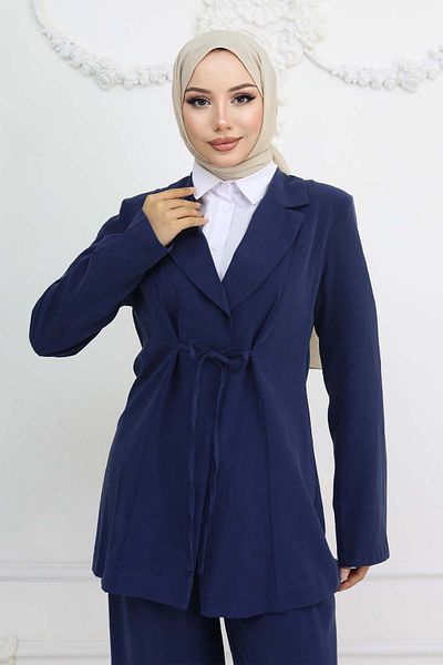 benguen Navy Blue Rope Laced Jacket Suit 2265