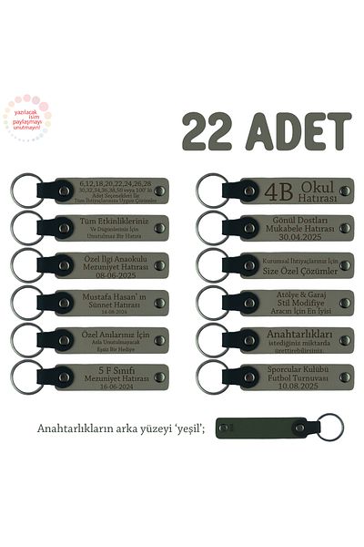 Miaju Ash Gray & Green, Kindergarten Memory Keychain Set of 22 with Name Written on It, Special Gift