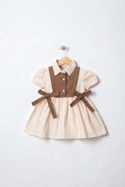 minuma Girl's Button Ribbon Detailed Shirt Collar Dress 1-4 Years