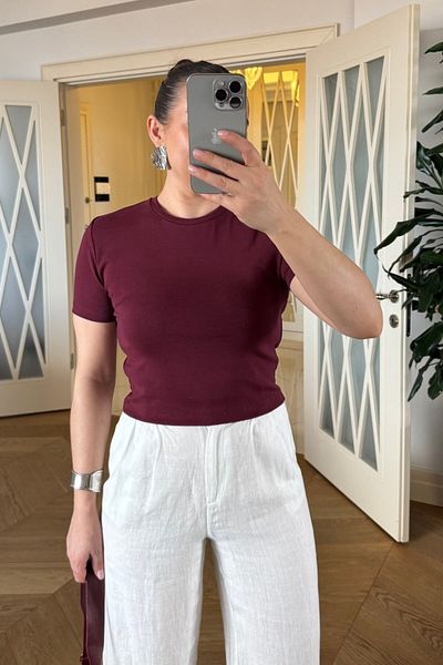 Tuba Butik Basic Crew Neck Short Sleeve Women's Crop T-Shirt