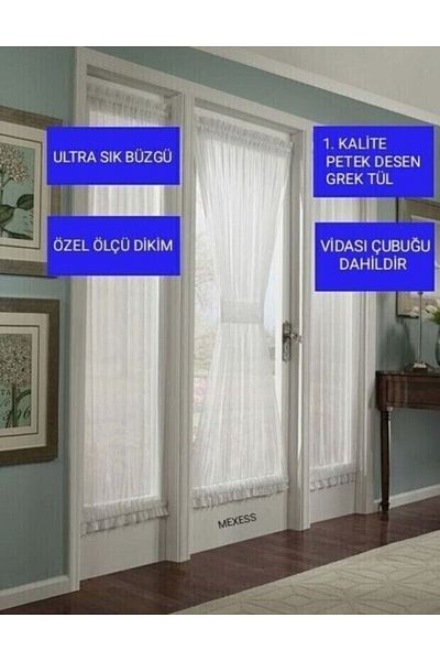 Mexess Butterfly Patterned Briz Bar Door-Window Curtain, Kitchen Tulle Curtain Included