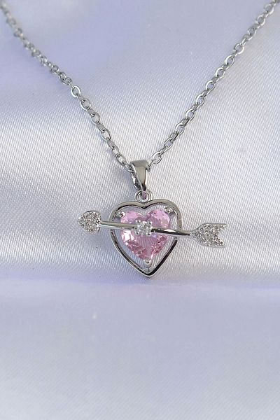 Store 316L Steel Chain Silver Color Pink Zircon Stone Eros Necklace