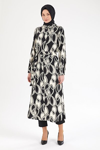 Armine TREND Beli Kuşaklı Boydan Düğmeli Tunik-Siyah 25YT421