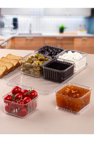 Phigo 6 Zone Breakfast and Snack Bowl Set with Transparent Acrylic Tray Luxury Fan Design