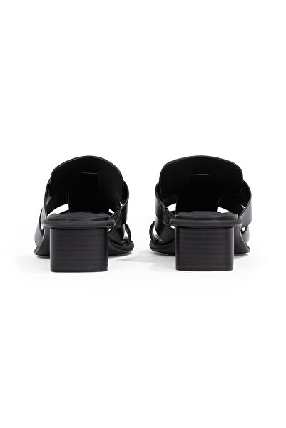 Calvin Klein Women Triple Black Square Mg LTH Heel Sandal