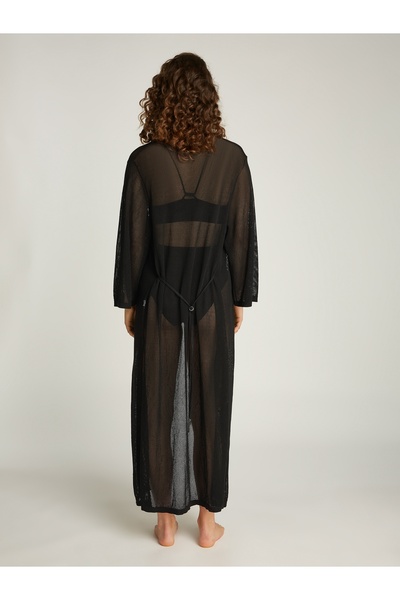 Calvin Klein Women Pvh Black Sheer Knit Beach Kaftan