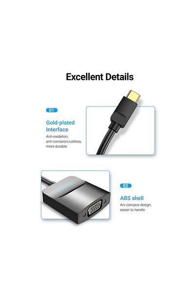 Vention Convertor video Vention, USB Type-C(T) la VGA (M), 0.15m, rezolutie maxima 1080p la 60 Hz