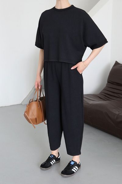 Laluvia Costum modal cu gât negru spălat - 8559