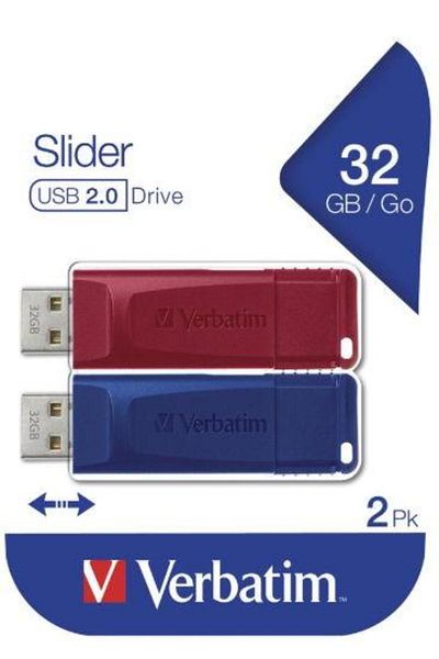 Verbatim Stick USB Verbatim Store n Go Slider, 32GB, USB 2.0, 2 buc. (Rosu/Albastru)