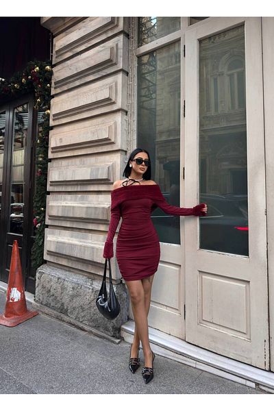 ELBEY Fur Detailed Madonna Collar Dress