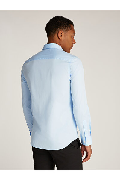 Calvin Klein Calm Blue Men Poplin Stretch Slim Long Sleeve Shirt