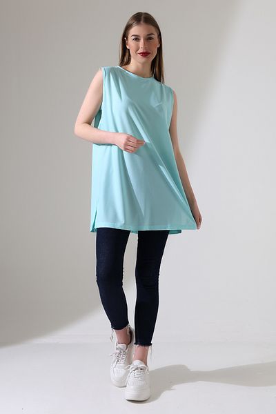 Talsmoda Tals Moda Turquoise Color Wide Fit Zero Sleeve Buluz and Tunic