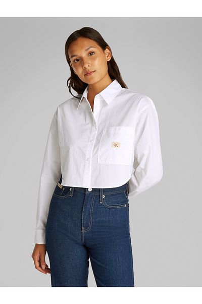 Calvin Klein Calvin Klein Bright White Women Woven Label Cropped Long Sleeve Shirt