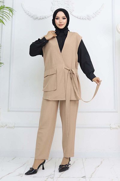 benguen Beige Baglam Vest Trousers Suit 2243