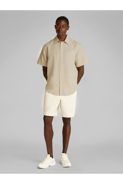 Calvin Klein White Pepper Men Linen Cotton Short Sleeve Shirt