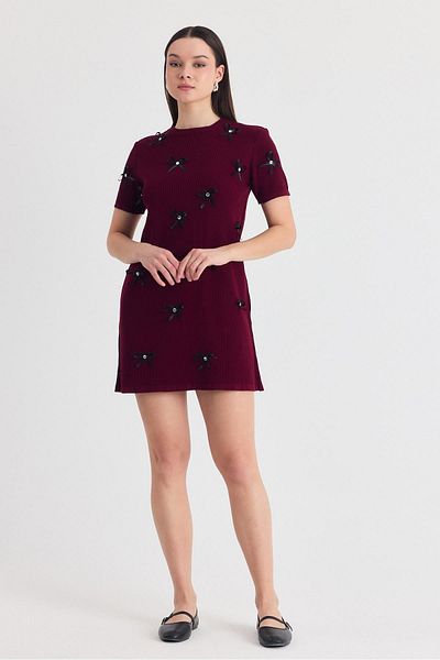 Rays Burgundy Ribbon Detail Knitwear Dress 2117