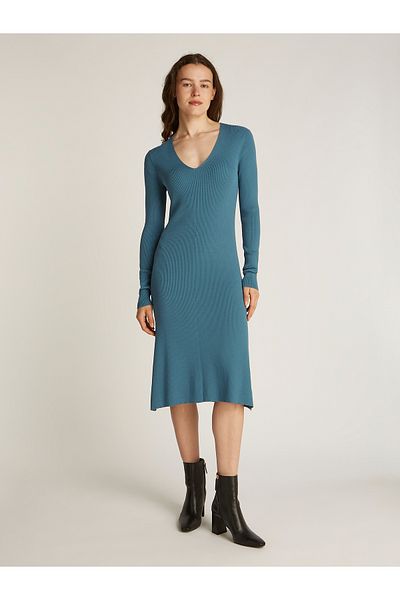 Calvin Klein Women Blue Long Sleeve Ribbed Jumper Dress