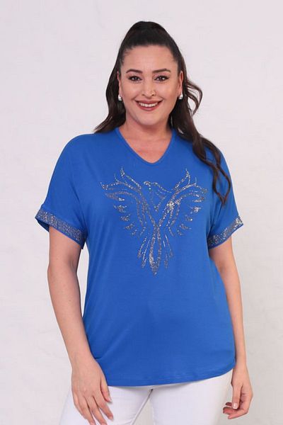 tarzımsüper Tricou cu mânecă scurtă cu imprimeu de piatră pentru femei de mărime mare în față și mânecă