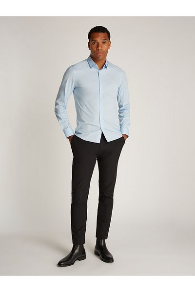 Calvin Klein Calm Blue Men Poplin Stretch Slim Long Sleeve Shirt