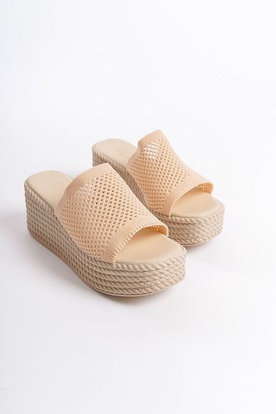 Zerenyus Mosina Wedge Heeled Orthopedic Sole Straw Knitwear Skin Γυναικείες παντόφλες