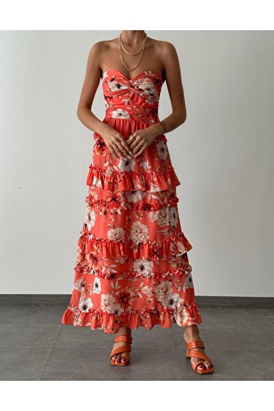 ŞEYDA ERTEM Turucu Strapless Ruffle Long Dress