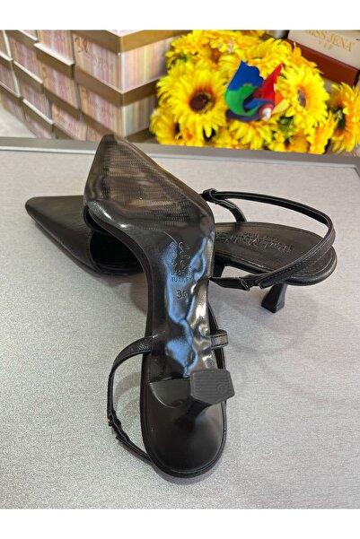 Park Moda SİYAH 6 CM KADEH TOPUK SİMETRİ SİVRİBURUN ARKASI AÇIK KADIN TOPUKLU AYAKKABI