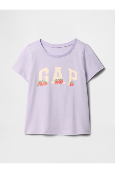 GAP Kız Bebek Açık Lila Logo Grafikli T-Shirt